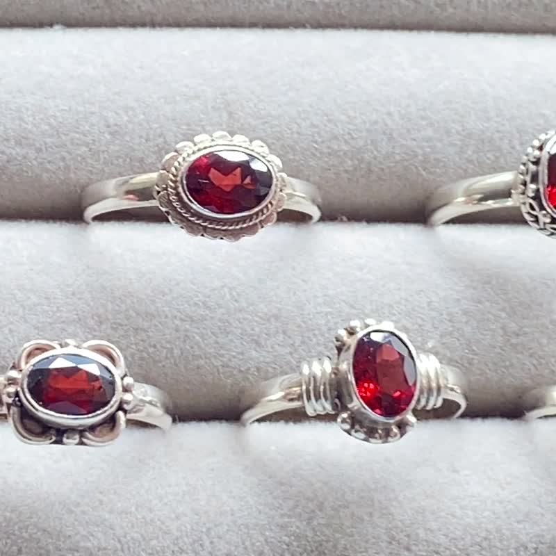 簡約 經典款 橢圓 石榴石 戒指 尼泊爾 手工製 925純銀 - 戒指 - 半寶石 紅色