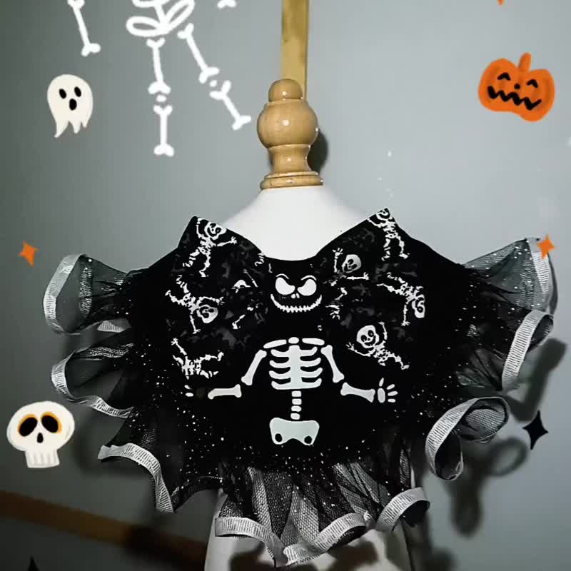 萬聖節 Halloween Skeleton 夜光 Glow Luminous 寵物頸飾 - 寵物衣服 - 棉．麻 黑色