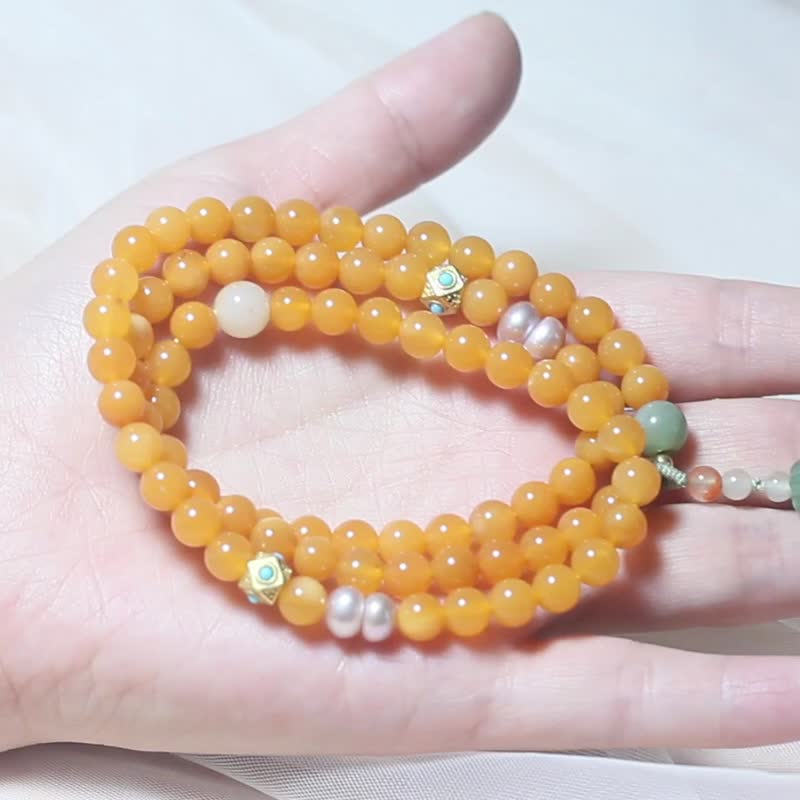 [Autumn] Natural Huanglong Jade 3 Circles Boutique Bracelet Pumpkin Bracelet Girls' Day Gift - Bracelets - Jade Orange