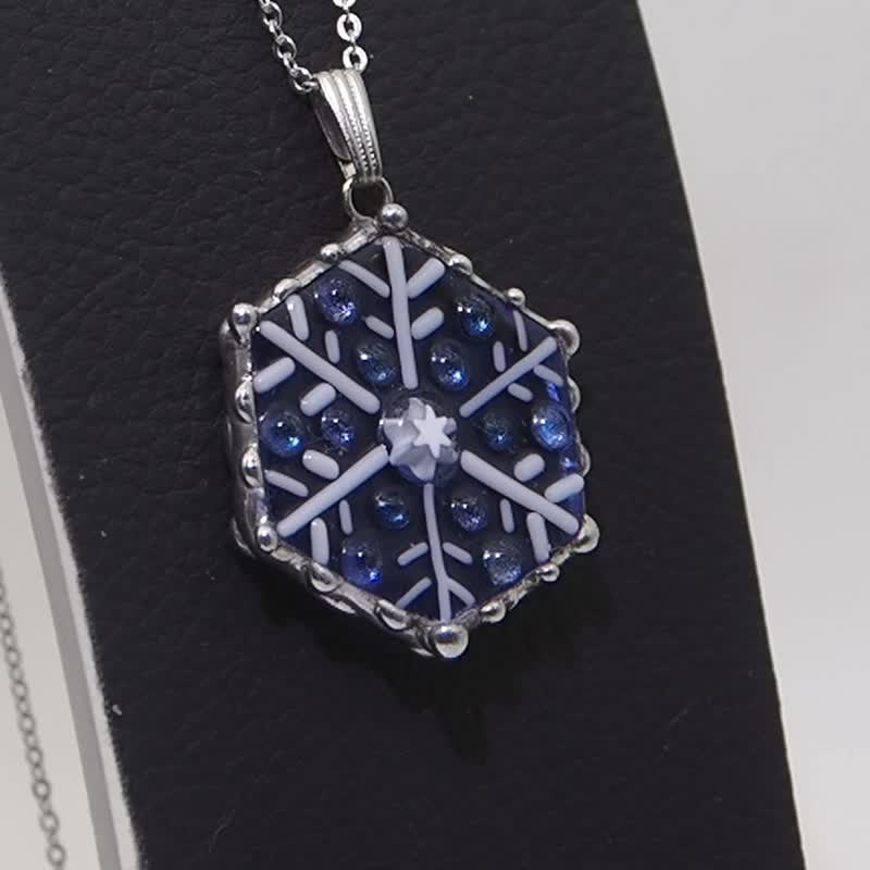 雪の結晶のガラスペンダント - 項鍊 - 玻璃 藍色