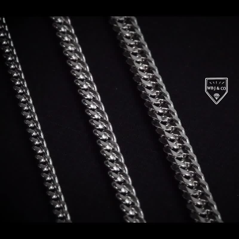 4mm Sterling Silver Cuban Necklace (Silver) Sterling Silver Solid Plain Silver - สร้อยคอ - เงินแท้ สีทอง