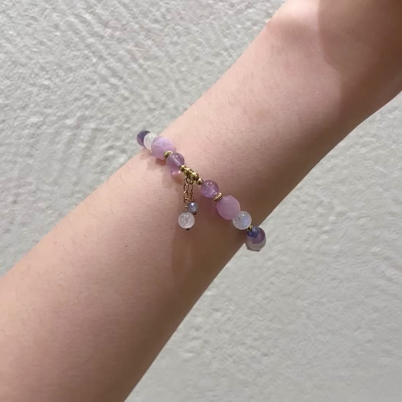 Kunzite Blue Moonstone Amethyst Stone 14K Gold Filled Crystal Bracelet - สร้อยข้อมือ - คริสตัล สีม่วง