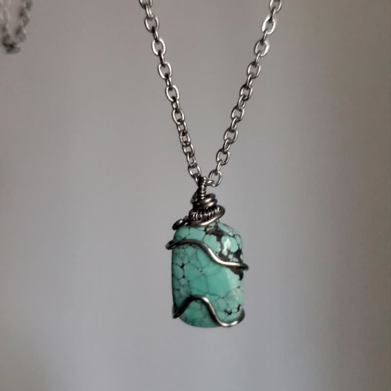綠松石項鍊 | 不鏽鋼礦石項鍊 金屬編織 交換禮物 - 項鍊 - 半寶石 綠色