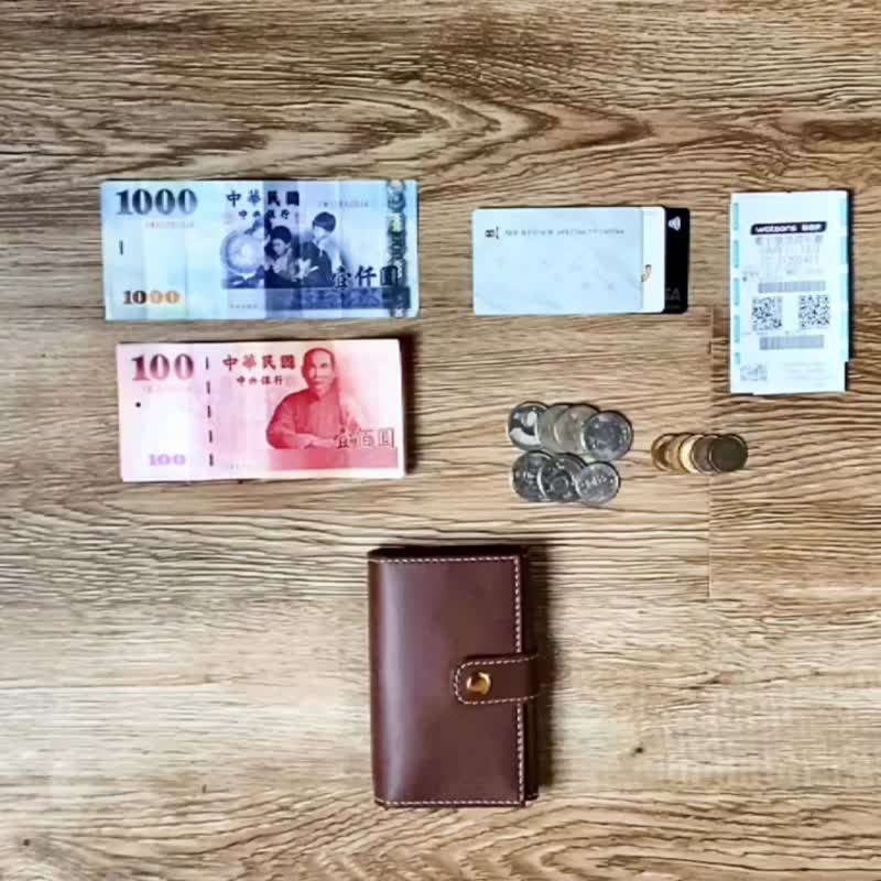 卡夾零錢包 | 手工皮件 | 客製化禮物 | 植鞣革-三摺零錢包 - 錢包/皮夾/長短夾 - 真皮 咖啡色
