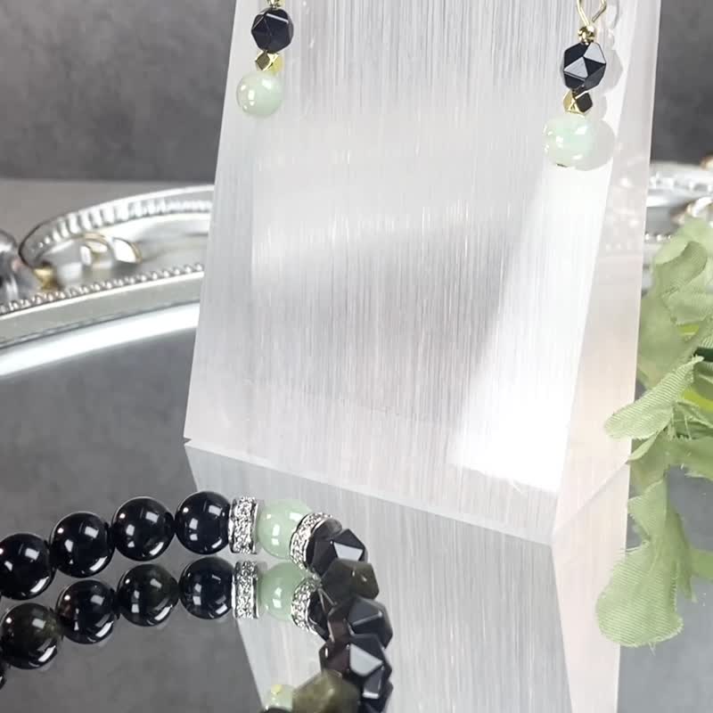 Jade Nobleman/Jade Wealthy Person | Emerald Black Agate | Meeting Noble People and Rich People | Ladies Crystal Earrings - Earrings & Clip-ons - Jade Green