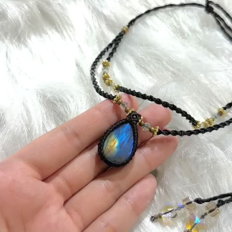 Crystoria Stone | Macrame | 南美蠟線 | 項鍊 | 藍光拉長石 - 項鍊 - 寶石 黑色