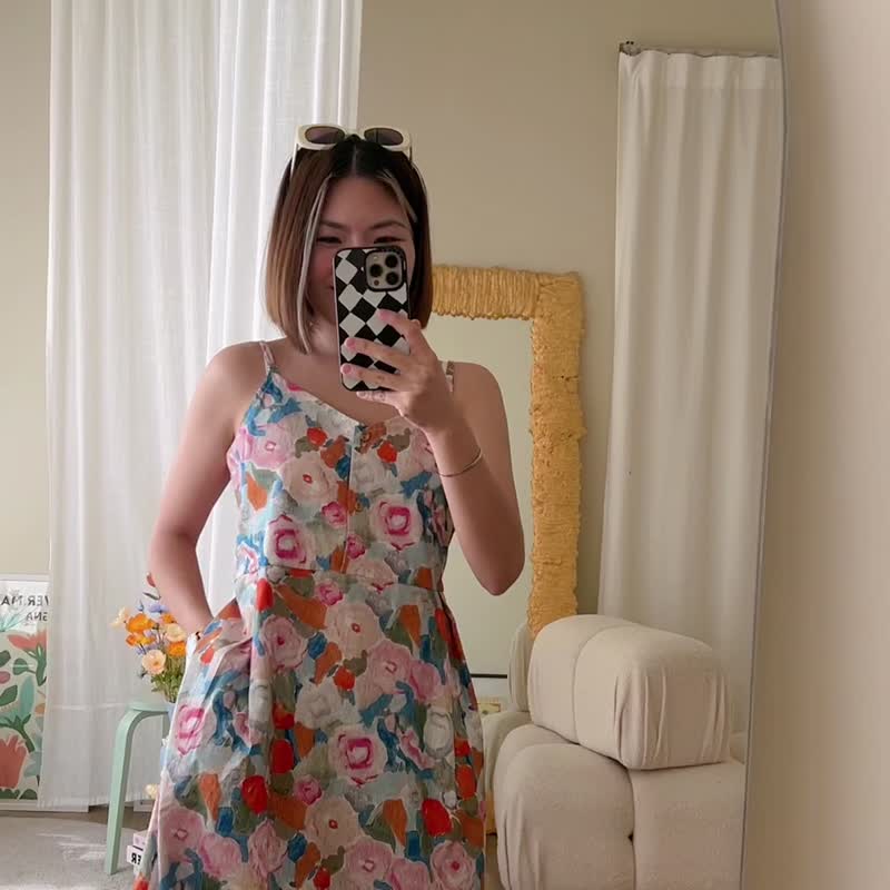 (Spaghetti Strap Dress) Sunny Dress : Orange Blossom橘色 - 洋裝/連身裙 - 棉．麻 橘色