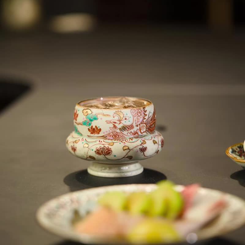 詩瓷集 中華唐風 釉上彩及描金靈獸鳳凰紋 景德鎮手作咖啡杯230ml - 其他杯子 - 陶 橘色