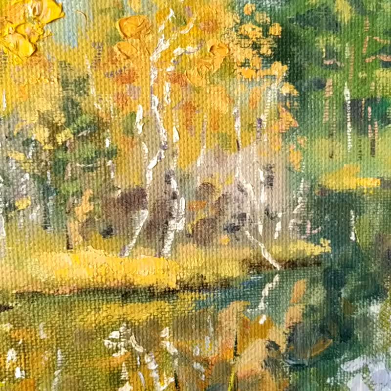 Autumn Walks Painting Lake Birch 油畫原作 Landscape Original Art Nature Forest Art - 海報/掛畫/掛布 - 其他材質 多色