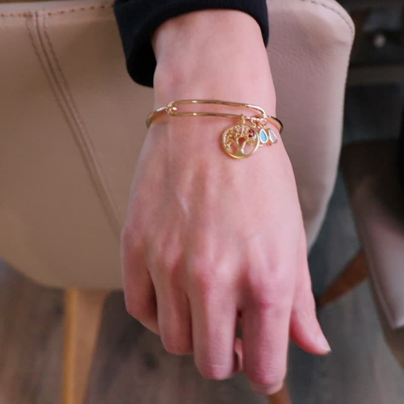 Golden Tree of Life Birthstone Bracelet Custom Family Keepsake Jewelry Delicate - 手鍊/手環 - 銅/黃銅 金色