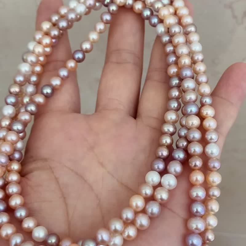 玫瑰漫步淡水天然珍珠無核珍珠彩色珍珠項鍊珍珠項鏈Y字鍊毛衣鏈 - 項鍊 - 珍珠 粉紅色