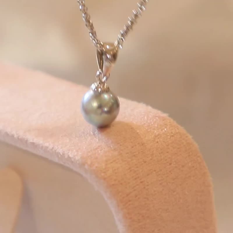 真多麻 6.5-7mm 日本天然海水珍珠akoya 925純銀項鍊 - 項鍊 - 珍珠 藍色