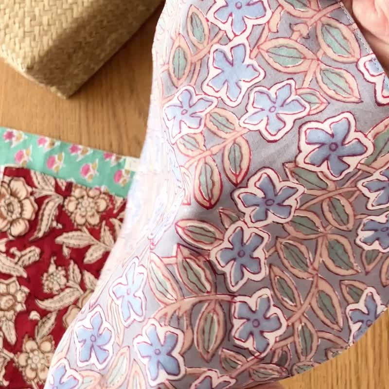 ผ้าเช็ดหน้าฝ้ายพิมพ์ลายบล็อก ผ้ากอซสองชั้น - ผ้าเช็ดหน้า - ผ้าฝ้าย/ผ้าลินิน สีม่วง