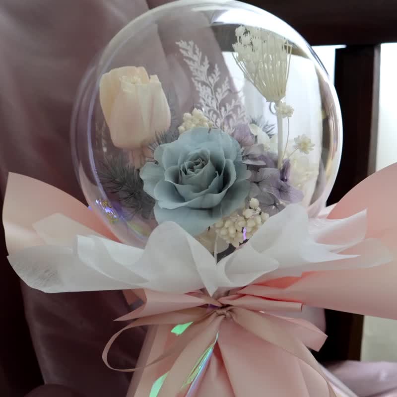 I Love You唯美粉藍色系鬱金香波波球永生花束 - 乾燥花/永生花 - 植物．花 粉紅色