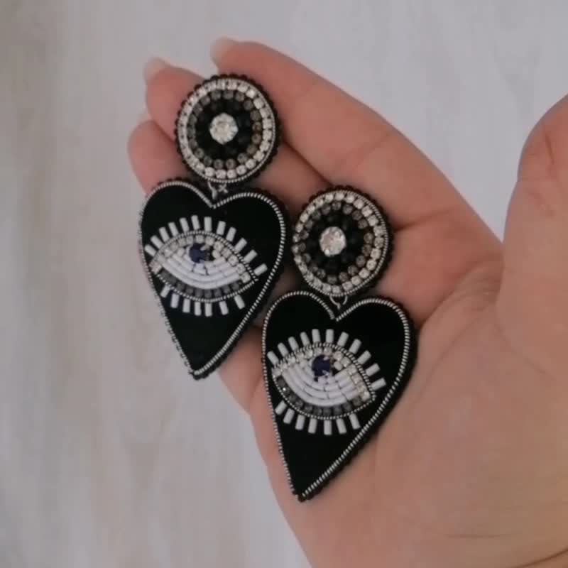 Evil eye earrings, eye earrings,  evil eye jewelry, evil eye gifts, evil eye - ต่างหู - วัสดุอื่นๆ สีดำ