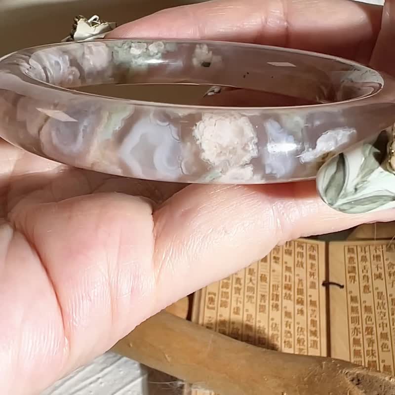 櫻花瑪瑙手鐲 瑪瑙手鐲冰底小菜園子飄紅莫奈花園圓條套鐲57-58可 - 手鍊/手環 - 玉石 