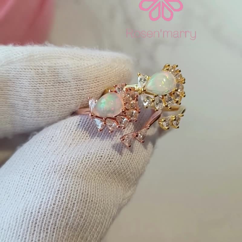 Natural Opal Ring Sterling Silver925 with Gold Plated. - 戒指 - 純銀 多色