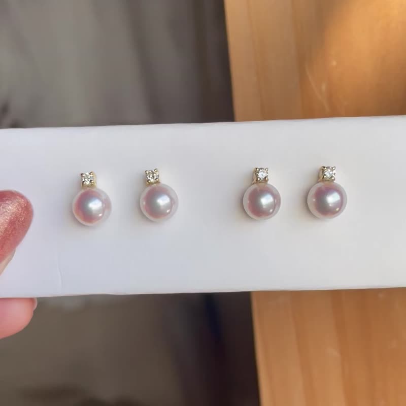 Akoya pearl diamond earrings pearl earrings - ต่างหู - ไข่มุก ขาว