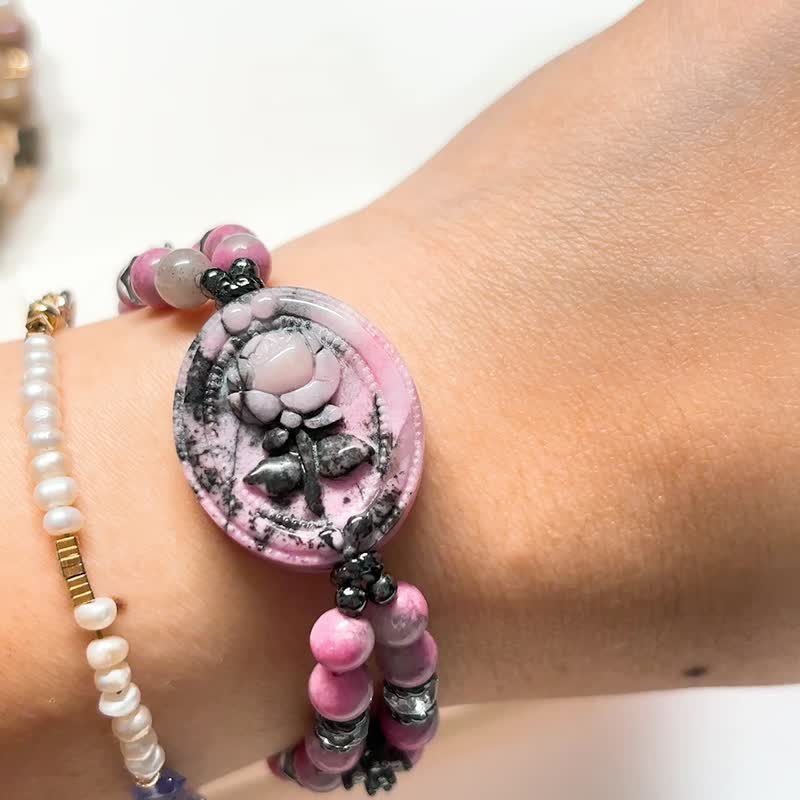 【ORere.oC】 Oori Original Decoration Laboratory l Qiangweihui. Rose l double row bracelet - Bracelets - Jade Pink