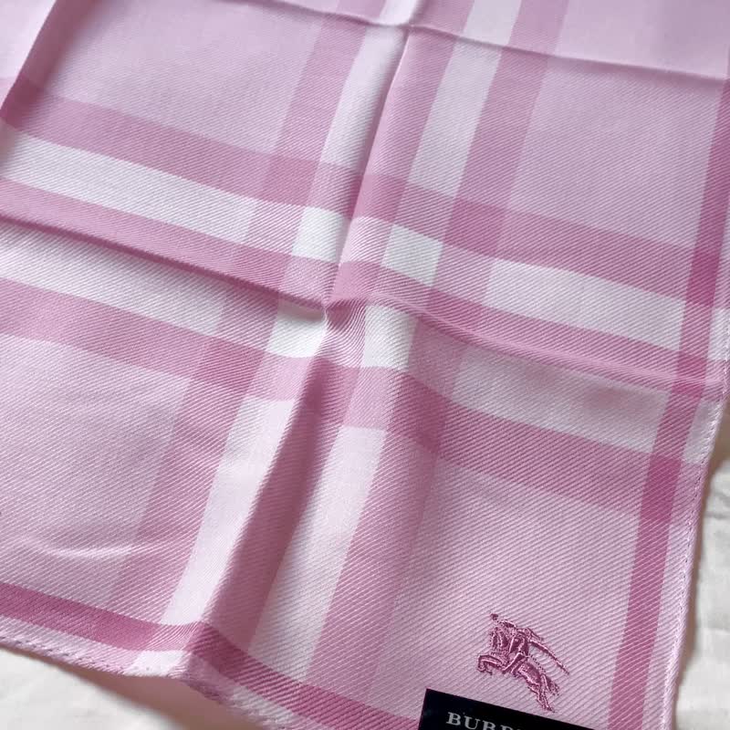Vintage BURBERRY Pink Plaid Cotton Handkerchief Nova Check Bandana Pocket Square - 手帕 - 棉．麻 粉紅色