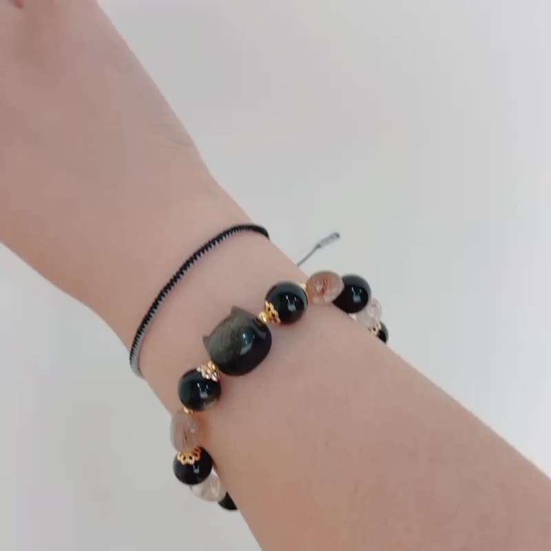 Hazelnut coffee cat crystal bracelet Silver Stone Bronze hair crystal attracts wealth and protects against villain Maillard - สร้อยข้อมือ - คริสตัล สีนำ้ตาล