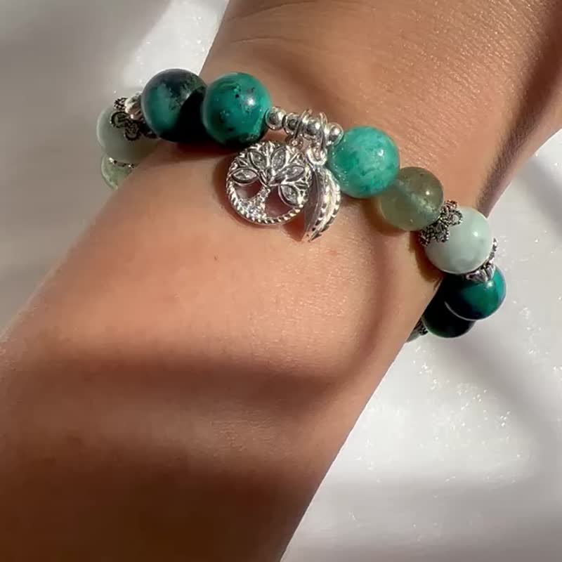 鳯凰石天河石綠海紋綠草莓晶設計款手鏈 - 手鍊/手環 - 水晶 綠色
