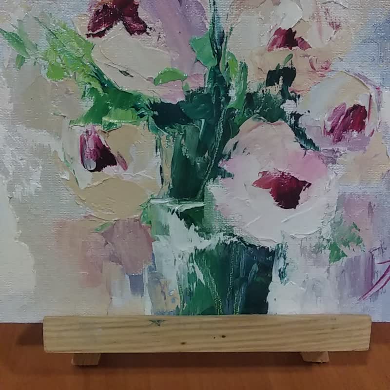 Flowers painting. Original art. Abstract art. Flowers art. Miniature art - 海報/掛畫/掛布 - 其他材質 粉紅色
