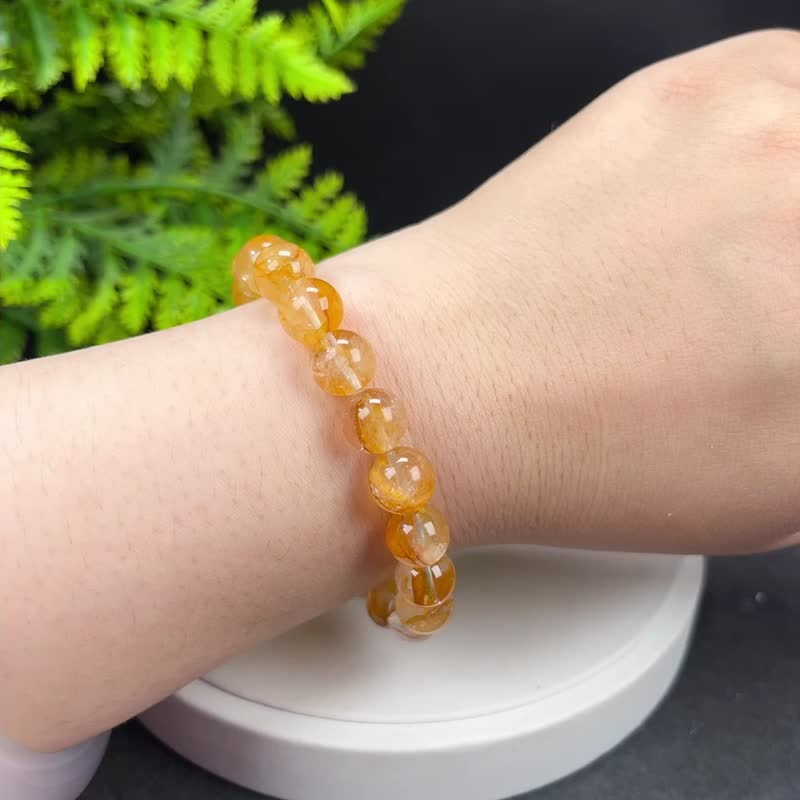 精品天然黃膠花水晶手串9.5mm冰透黃色幽靈水晶手鏈自信療愈積極 - 手鍊/手環 - 水晶 黃色