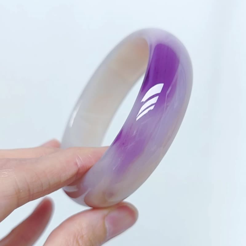 白玉瓍 瑪瑙 帶紫 紫氣東來 富貴 開運 好人緣 手鐲 19.5cm 單品 - 手鍊/手環 - 寶石 紫色