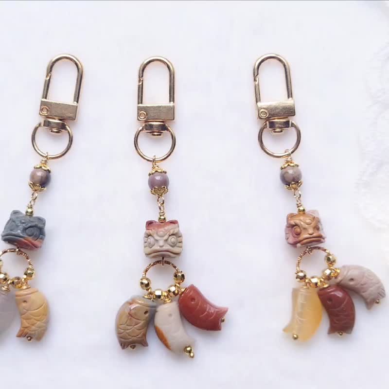 [Legend of Lion Head] Alxa Agate Leather Bag Charm/Keychain - พวงกุญแจ - หยก 