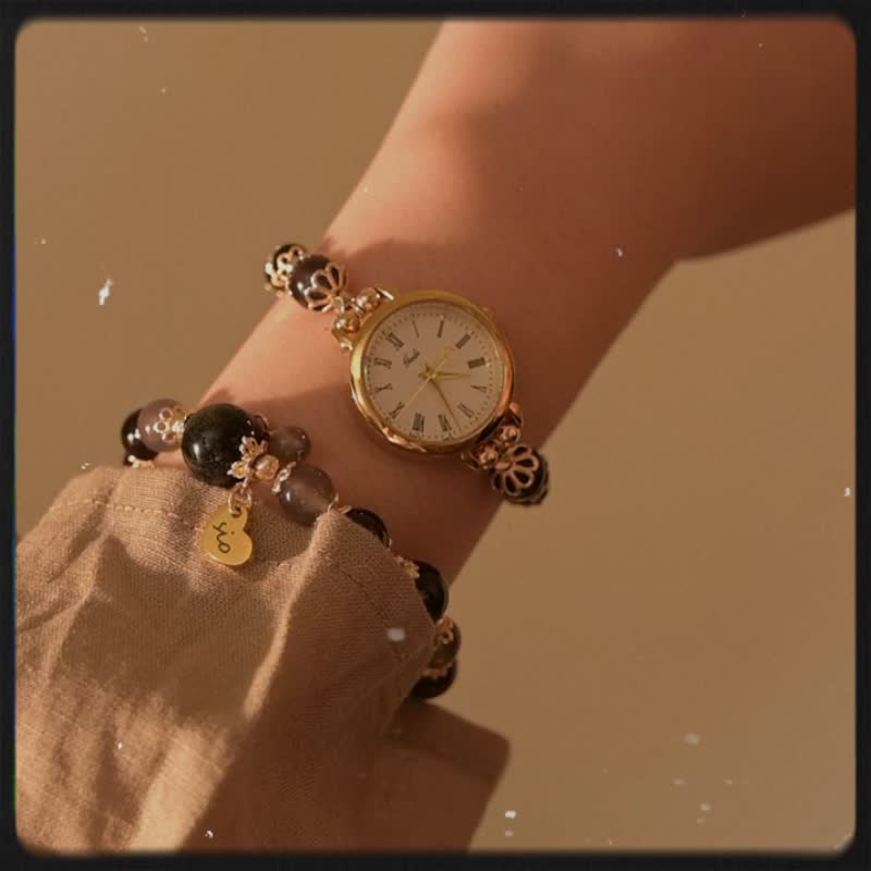 [Time] Crystal Wristband Watch-Yeyu (Obsidian/Gold Stone/Tea Crystal) - Women's Watches - Crystal Black