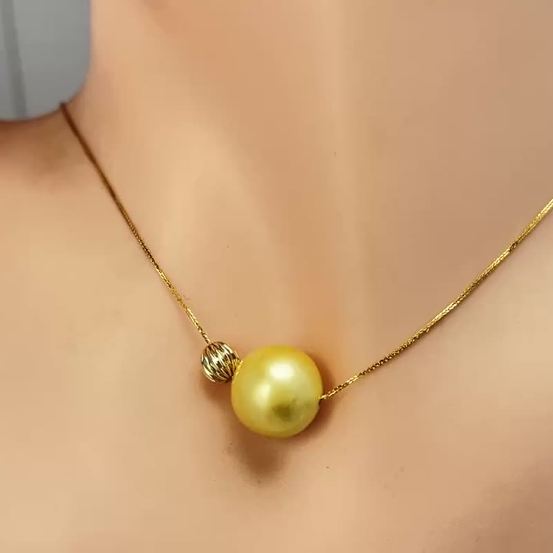 路路通 天然海水珍珠 南洋金珠 18K金 項鏈 另贈配件 - 項鍊 - 珍珠 金色