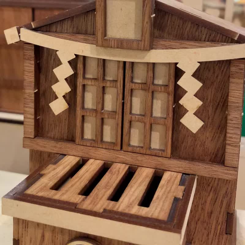 Graduation gift [Handmade DIY] Shrine money box, wish to go to Japan, Japanese style wooden gift - Wood, Bamboo & Paper - Wood Brown