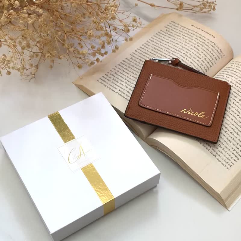 [Mother's Day Gift] Free engraving genuine leather lightweight wallet hot stamping name customization - กระเป๋าสตางค์ - หนังแท้ สีดำ