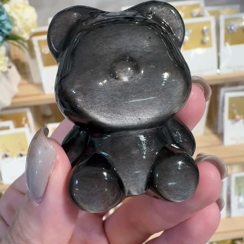 Cute Bear Silver Stone Ornaments Disk Disk Blocks Evil and Office Essentials to Avoid Workplace Villains - ของวางตกแต่ง - คริสตัล สีดำ