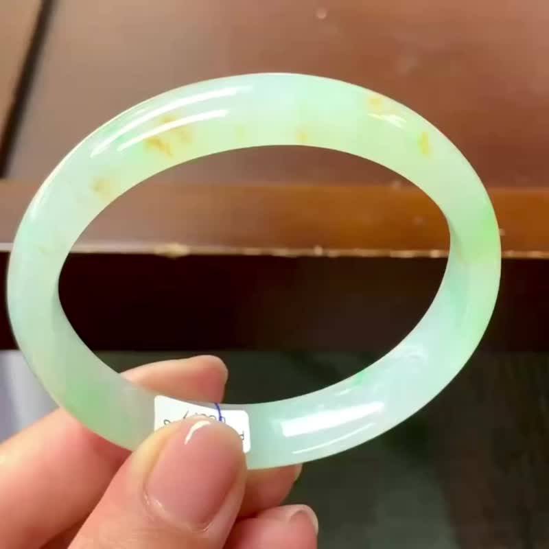 冰種 天然翡翠 緬甸 A玉 玉鐲 • 冰種田園雛菊翡翠福鐲 - 手鍊/手環 - 玉石 黃色
