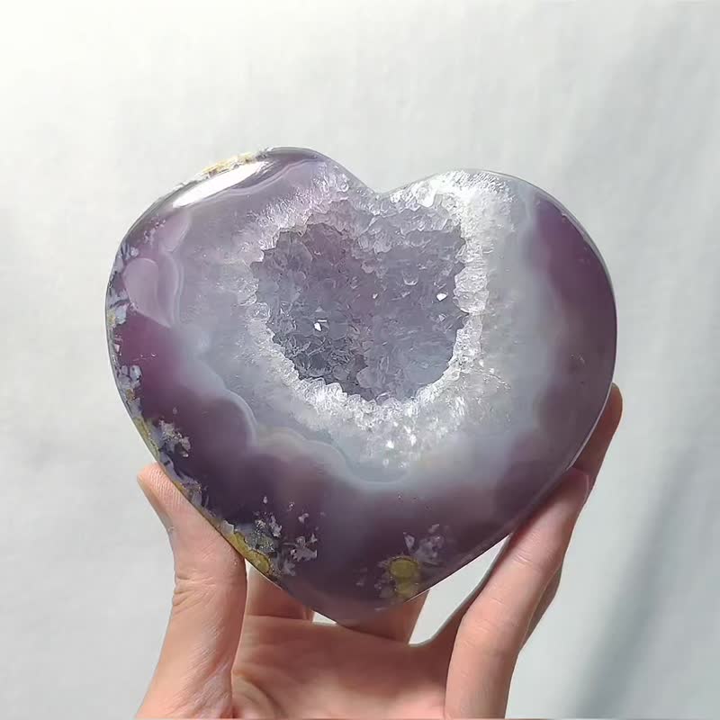 櫻花瑪瑙 心 心想事成 晶洞 聚寶盆 招財 收藏 擺件 單品 禮物 - 擺飾/家飾品 - 寶石 紫色