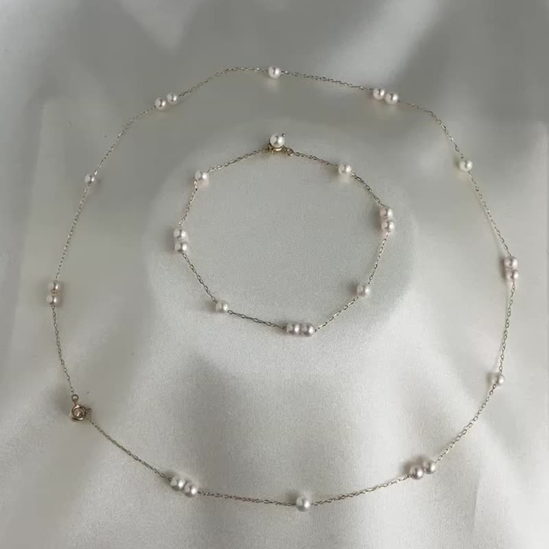 日本製ネックレス　ブレスレッ　あこや真珠ネックレスとブレスレット　付け方いろいろアクセサリー　ロングネックレスアレンジ可能 - ネックレス - 真珠 ホワイト