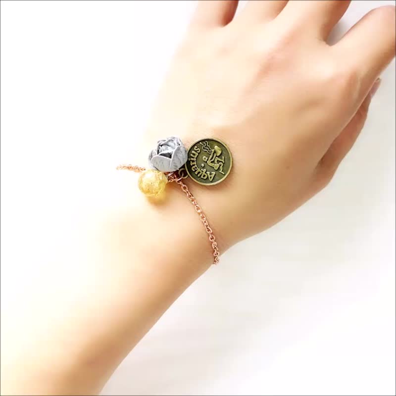 香氛手鍊 鑄造星座x浪漫玫瑰琉璃珠 鈦鋼玫瑰金 手圍可調 附滴管 - 手鍊/手環 - 不鏽鋼 多色