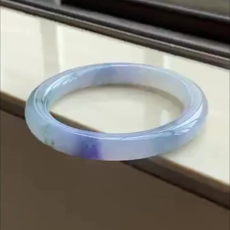 冰種翡翠天然翡翠玉鐲 A玉手鐲玉鈪 • 冰種紫羅蘭飄花翡翠圓鐲 - 手鍊/手環 - 玉石 紫色