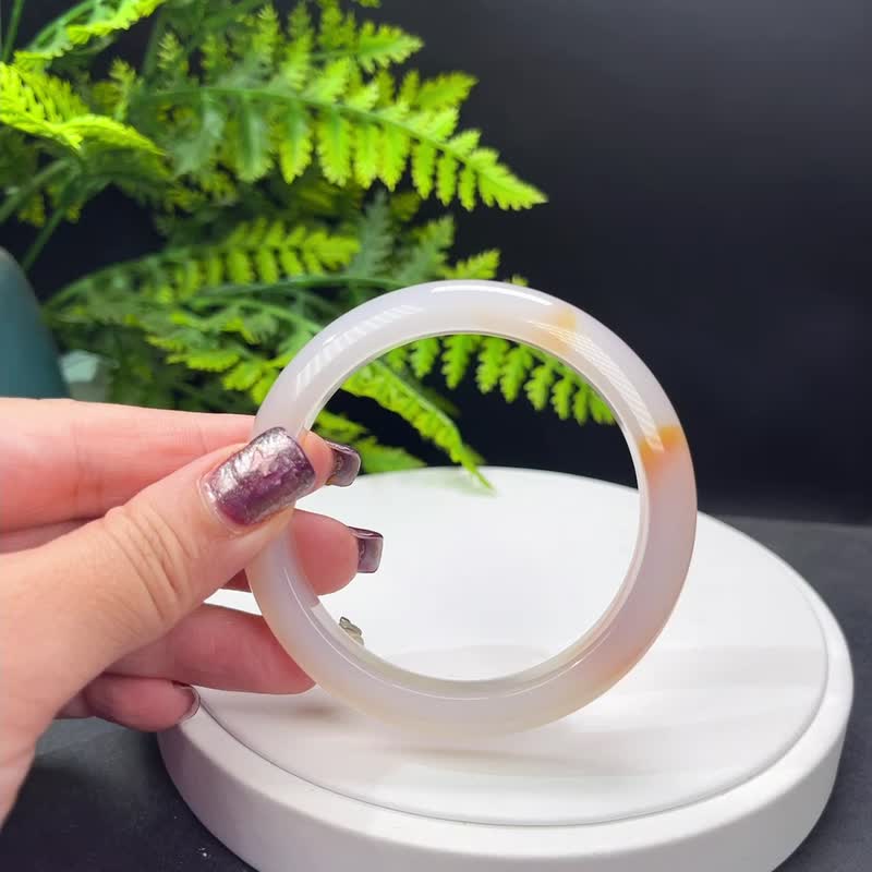精品 溏心瑪瑙手镯 58+MM 冰潤粉白飄橘天眼 玉髓手環 身心和諧 - 手鍊/手環 - 半寶石 