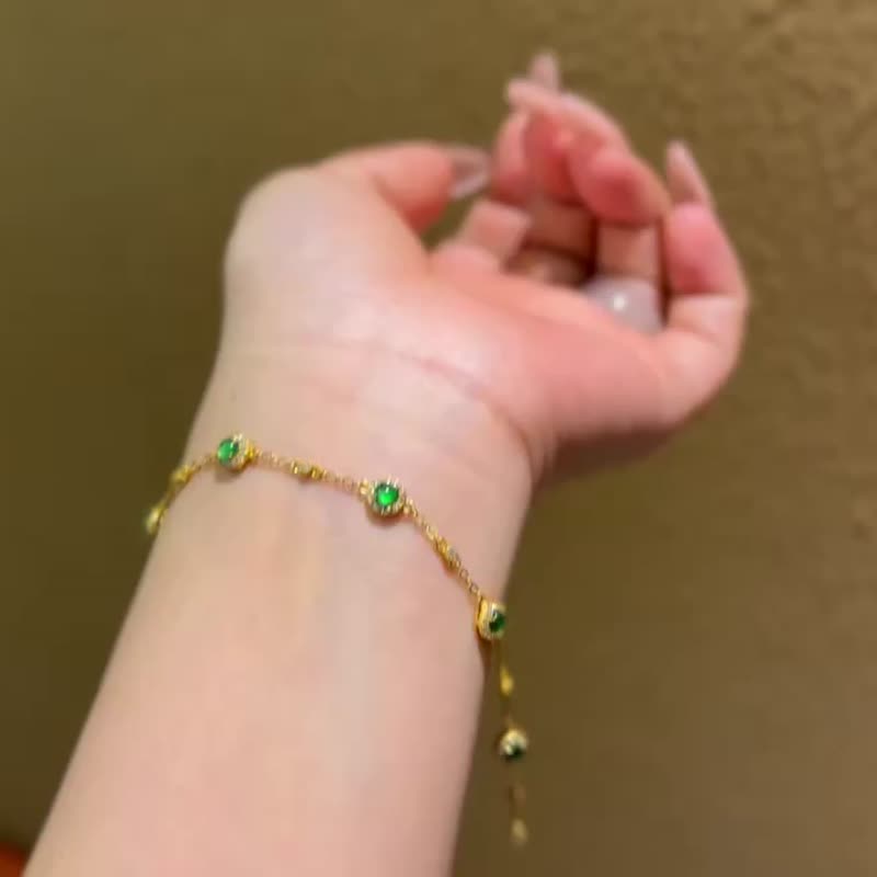 銀鍍金冰種陽綠翡翠滿天星手鏈女生輕奢小眾設計送閨蜜女友生日禮 - 手鍊/手環 - 純銀 