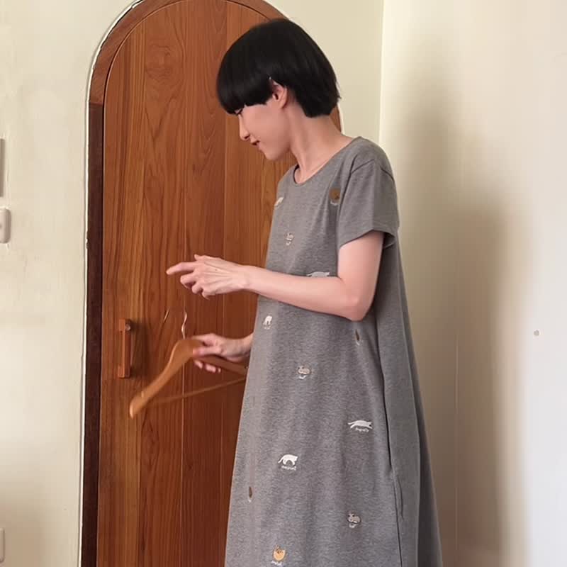 cat bread dress : gray - 洋裝/連身裙 - 棉．麻 灰色