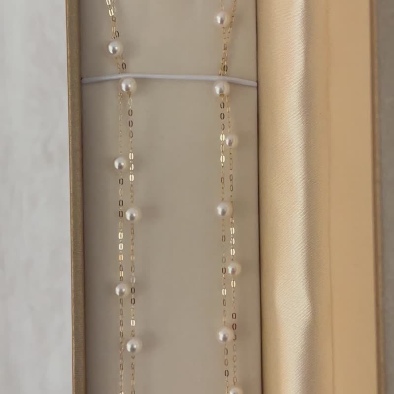 4.5-5mm akoya pearl station necklace 18k solid yellow gold 90cm extra long - สร้อยคอ - ไข่มุก ขาว