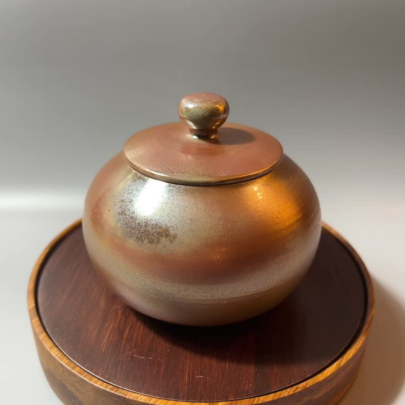 Wood-burning three-liang gold-colored tea warehouse/tea can/tea storage container/tea storage container/handmade by Xiao Pingfan - Other - Pottery Khaki