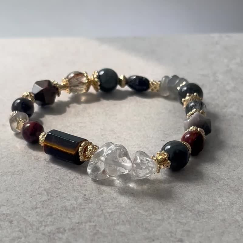 Perseverance and unique yellow tiger eye Stone labradorite black hair crystal black gold super seven natural crystal bracelet - สร้อยข้อมือ - คริสตัล 