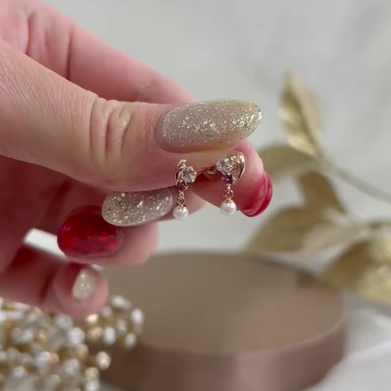 【冬季限定】18K/10K 石榴石耳環 【Acanthus】 (玫瑰金) - 耳環/耳夾/耳骨夾 - 貴金屬 