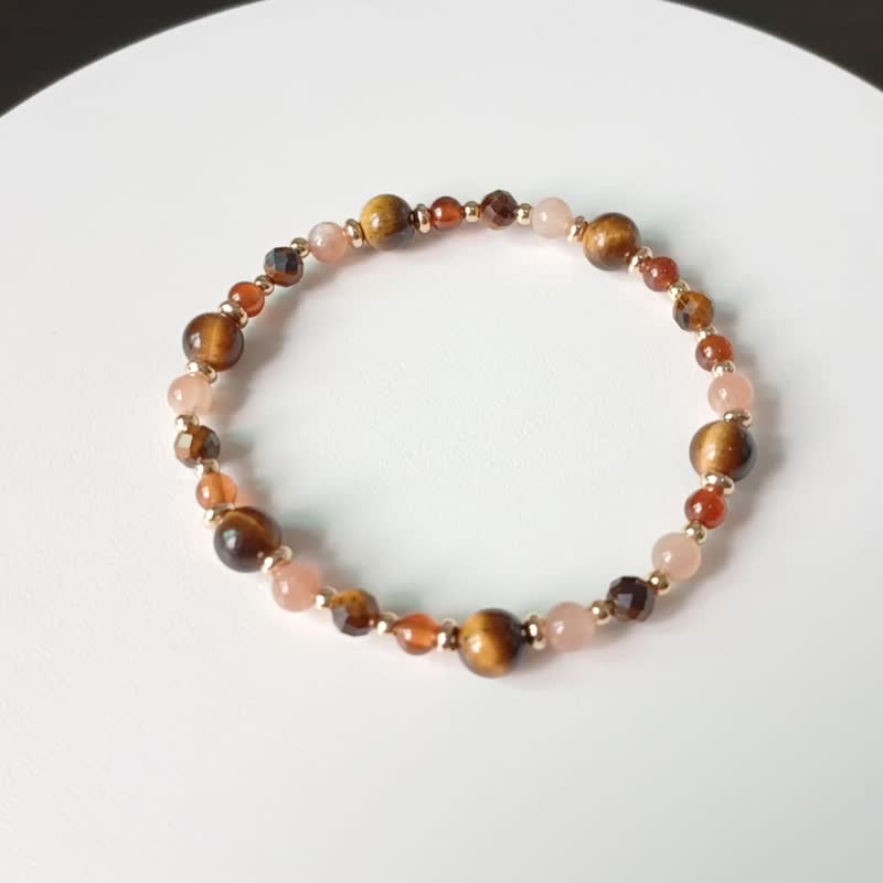 虎眼石-太陽石-開運-附聖誕包裝+白水晶消磁石 - 手鍊/手環 - 水晶 多色