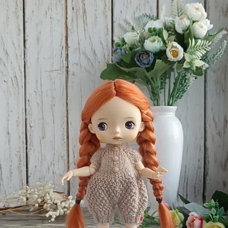 Wig for monst +knitted dress+boots - 髮飾 - 羊毛 紅色