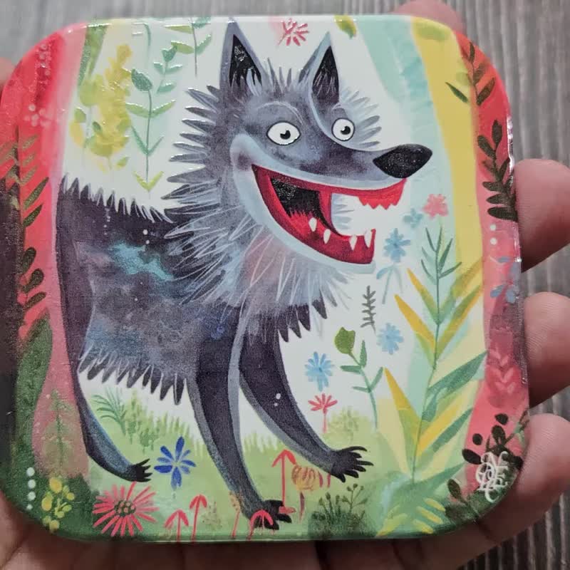 童話大野狼-陶瓷杯墊-動物奇幻系列 - コースター - 陶器 グレー